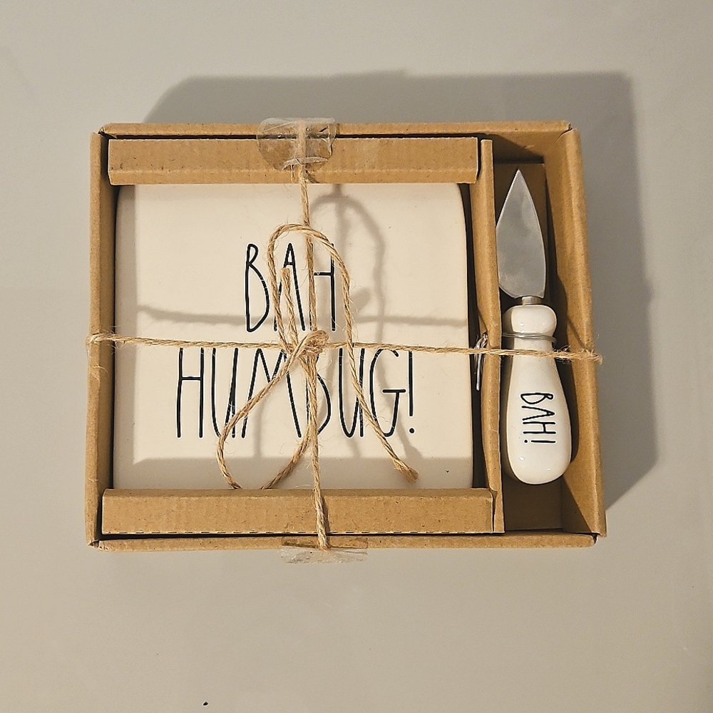Rae Dunn Bah Humbug! Christmas Cheese Board Set with Knife